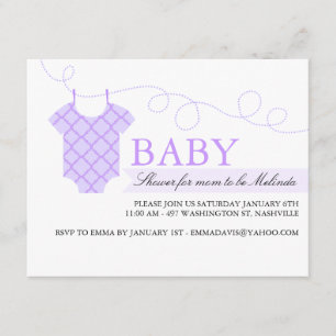 Purple clothesline Modern Baby Shower Invitation