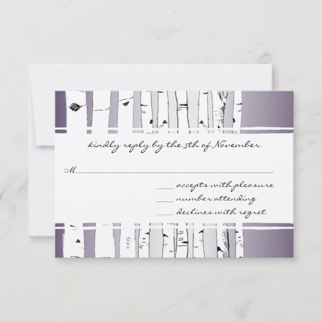 Purple Cloud Birch Tree Wedding RSVP (Front)