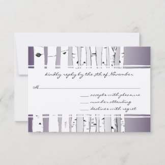 Purple Cloud Birch Tree Wedding RSVP Card