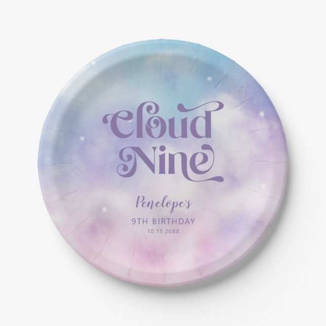 Purple Cloud Nine Birthday Party Paper Plate (Front)