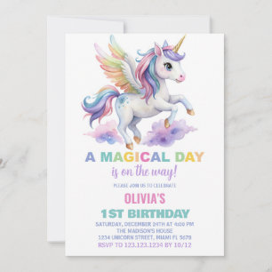 Purple Cloud Unicorn Birthday Invitations