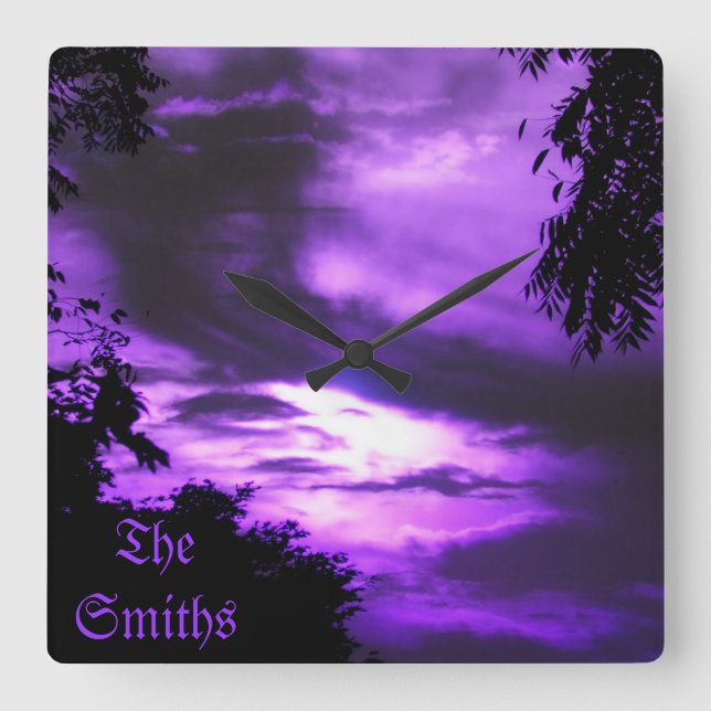 Purple Clouded Sky Wall Clock (Front)