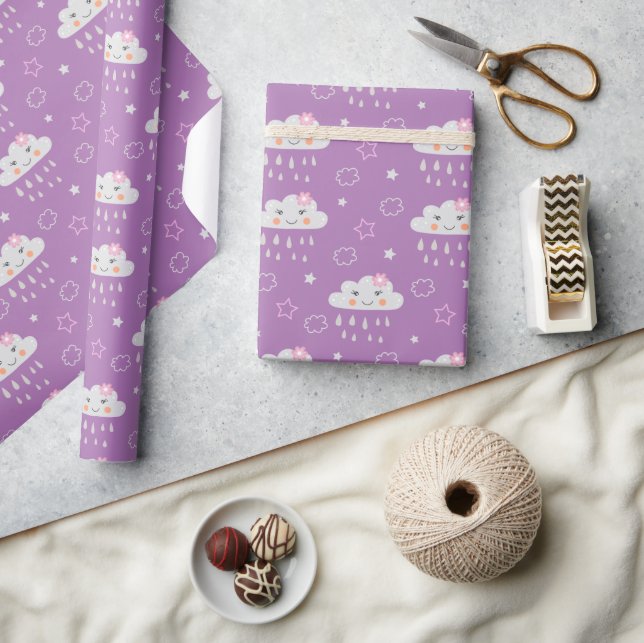 Purple clouds and Stars   Wrapping Paper (Crafts)
