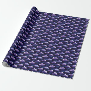 Purple Clouds & Stars on Black Wrapping Paper