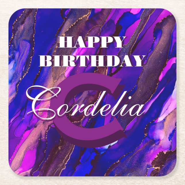 Purple Cloudscape with Copper Square Paper Coaster (Front)