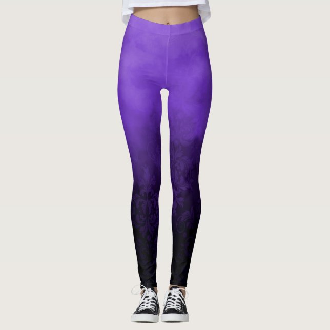 Purple Cloudy Smoky Damask Glam Fashion Leggings (Front)