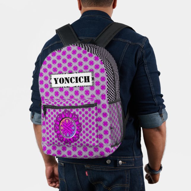 Purple Clover Ribbon by Kenneth Yoncich Printed Backpack (Insitu (Model))