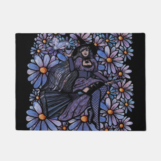 Purple Coffee Witch Daisy Art Doormat