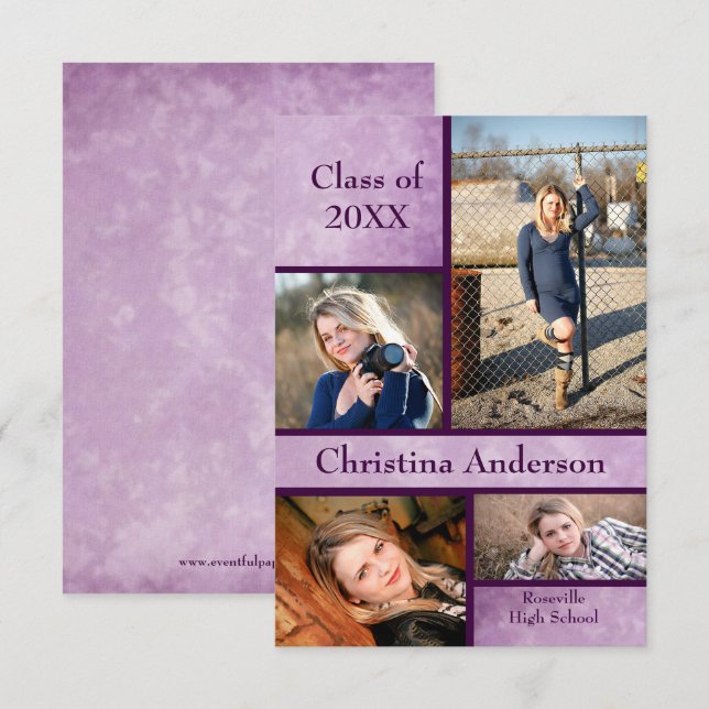 Purple Collage - 3x5 Grad Announcement (Front/Back)