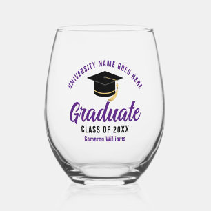 Purple College Graduation Custom 2024 Graduate Stemless Wine Glass