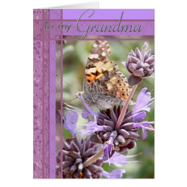 Purple Colour Card with Butterly  for Grandma (Front)