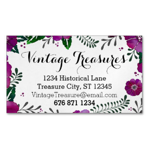 Purple Colour Floral Pattern Magnetic Business Card