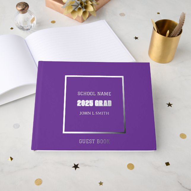 Purple Colour School Graduation Guest Book (Front Open)