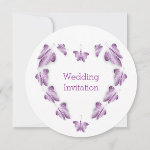 Purple Coloured Butterflies Design Wedding Invitation