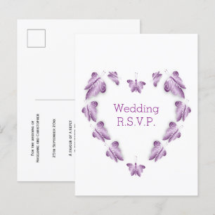 Purple Coloured Butterflies Design Wedding RSVP Invitation Postcard