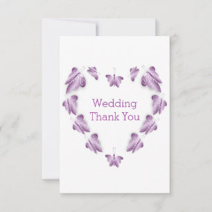 Purple Coloured Butterflies Design Wedding Thank You Card