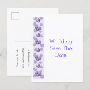 Purple Coloured Floral Heart Wedding Save The Date Announcement Postcard