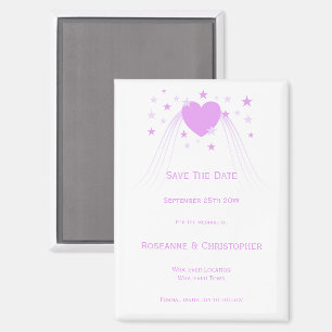 Purple Coloured Heart Design Wedding Save The Date Magnet
