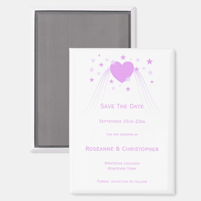 Purple Coloured Heart Design Wedding Save The Date Magnet (Front/Back)