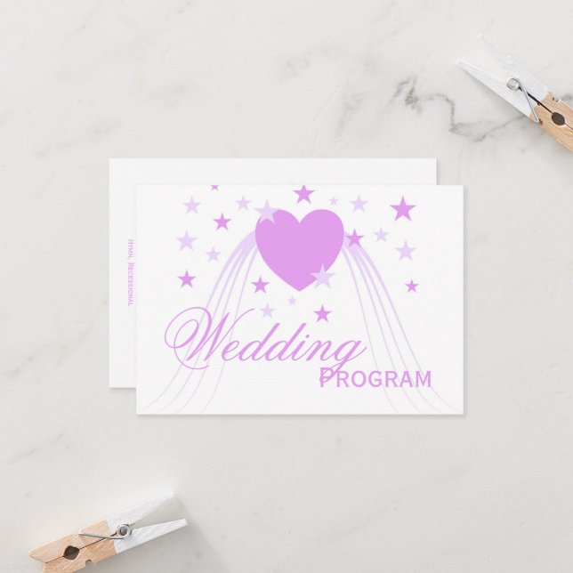 Purple Coloured Hearts Design Wedding Program (Front/Back In Situ)