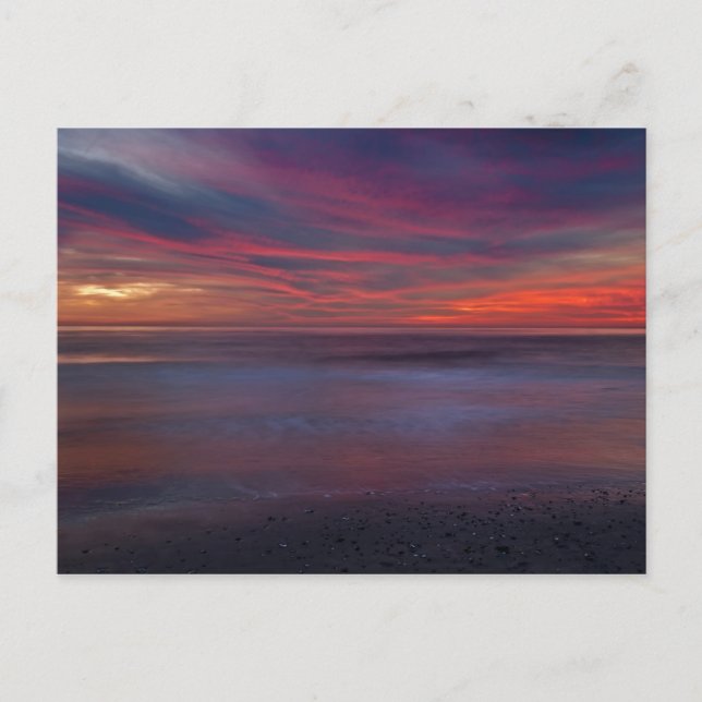 Purple-coloured sunrise on ocean shore postcard (Front)