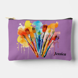 Purple Colourful Art Themed Pencil Toiletry School Accessory Pouch