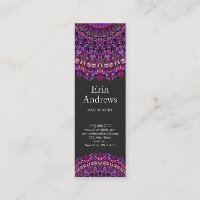 Purple Colourful Floral Mandala Mini Business Card (Front)