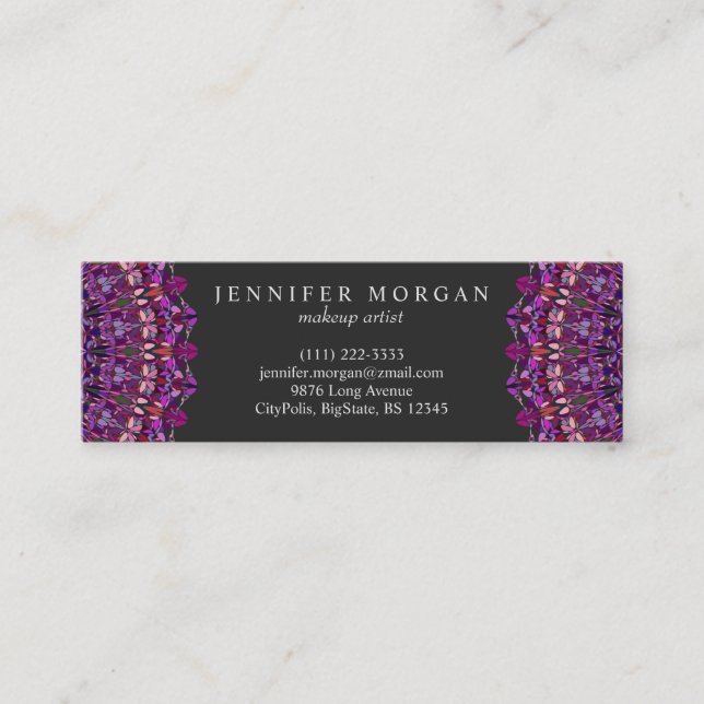 Purple Colourful Floral Mandala Mini Business Card (Front)