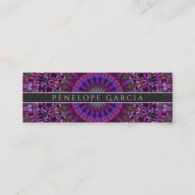 Purple Colourful Floral Mandala Mini Business Card (Front)