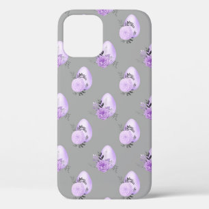 Purple Colourful Flower Botanical Easter Egg Style iPhone 12 Case