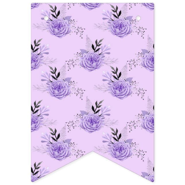 Purple Colourful Flower Botanical Floral Pattern Bunting (First Flag)
