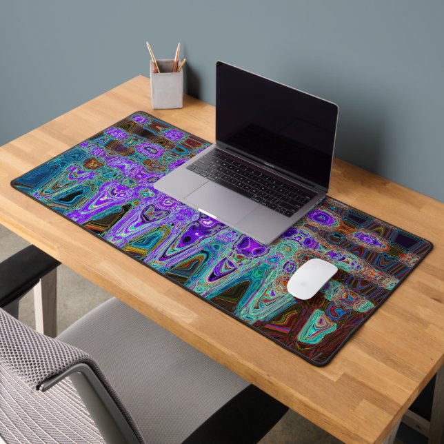 Purple Colourful Groovy Abstract Retro Atomic Wave Desk Mat (Office 2)
