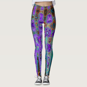 Purple Colourful Groovy Abstract Retro Atomic Wave Leggings