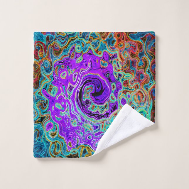 Purple Colourful Groovy Abstract Retro Liquid Swir Bath Towel Set (Wash Cloth)