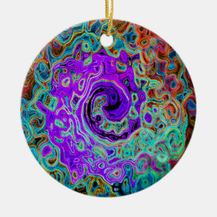 Purple Colourful Groovy Abstract Retro Liquid Swir Ceramic Tree Decoration
