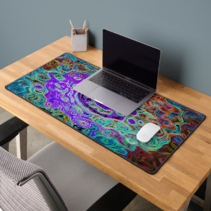 Purple Colourful Groovy Abstract Retro Liquid Swir Desk Mat