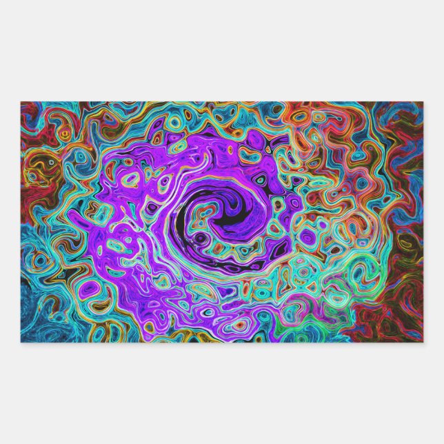 Purple Colourful Groovy Abstract Retro Liquid Swir Rectangular Sticker (Front)