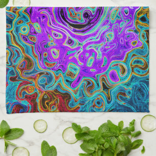 Purple Colourful Groovy Abstract Retro Liquid Swir Tea Towel