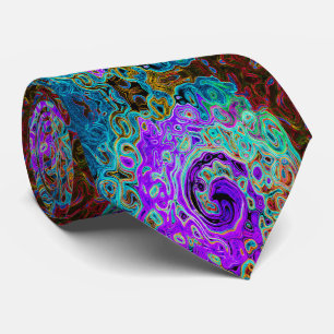 Purple Colourful Groovy Abstract Retro Liquid Swir Tie