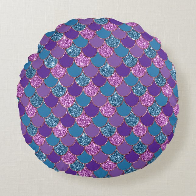 Purple Colourful Mermaid Glitter Round Cushion (Front)