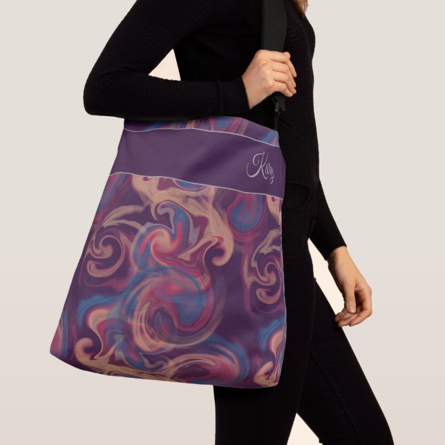 Purple & Colourful Swirling Watercolor Crossbody Bag (Close Up)