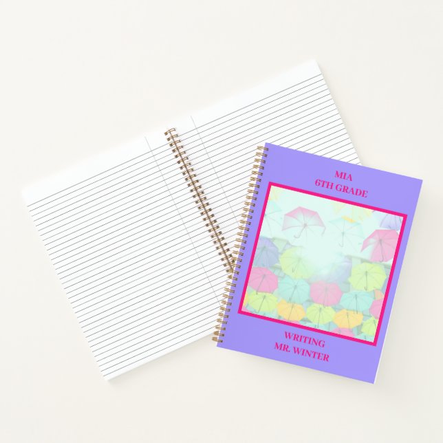 Purple Colourful Umbrellas Class Student  Notebook (Inside)