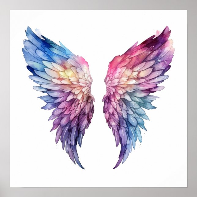 Purple Colourful Watercolor Wings Poster (Front)