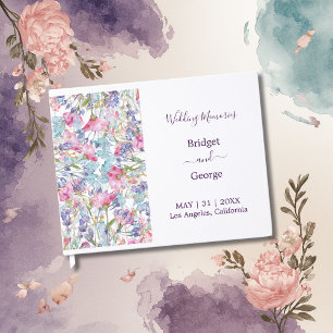 purple colourful wildflower greenery wedding guest book