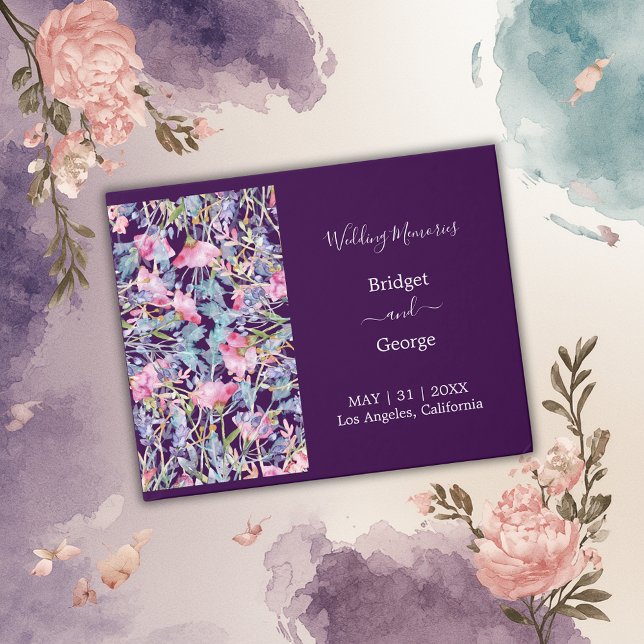 purple colourful wildflower greenery wedding guest book (Creator Uploaded)