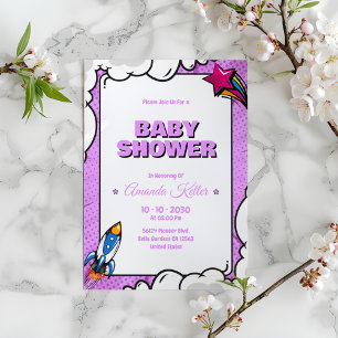 Purple Comic Baby Shower Invitation