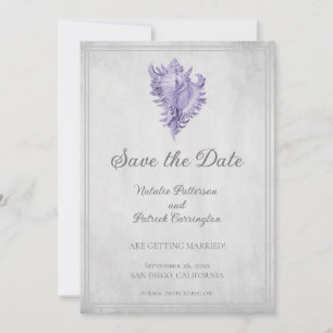 Purple Conch Shell Save the Date Invite