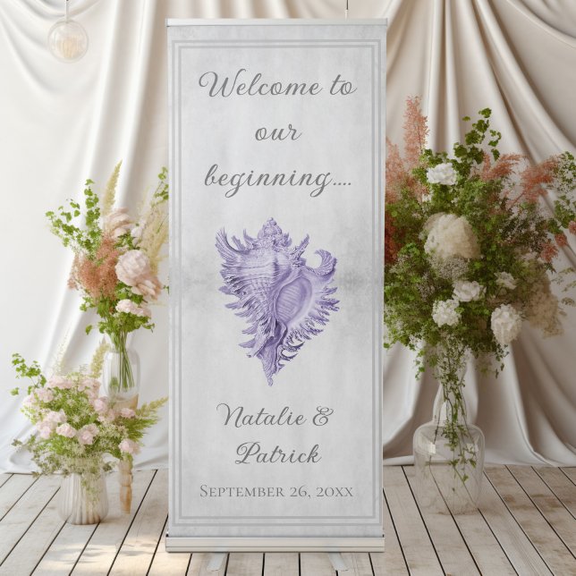 Purple Conch Shell Wedding Retractable Banner (Purple Conch Shell Wedding Welcome Retractable Banner)