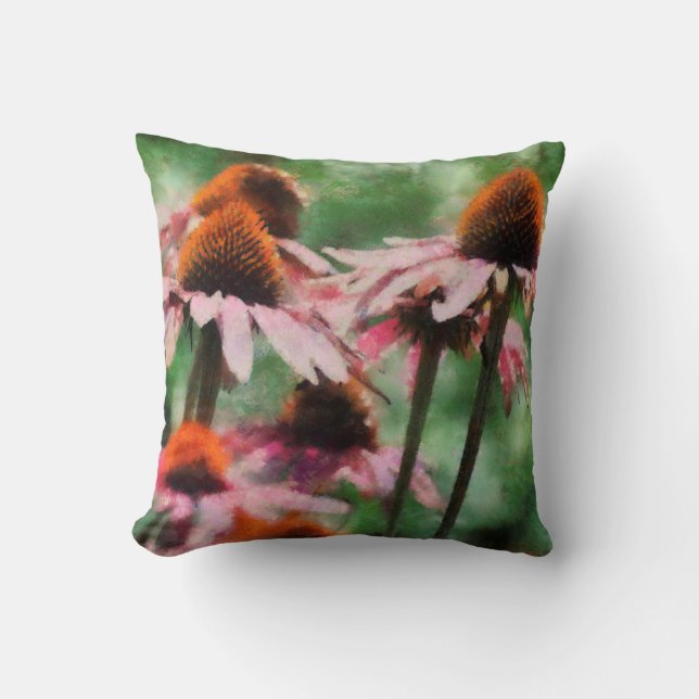Purple Coneflower Artwork Throw Pillow (Front)