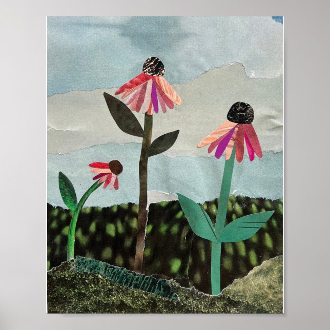 Purple Coneflower Collage Art Print (Front)